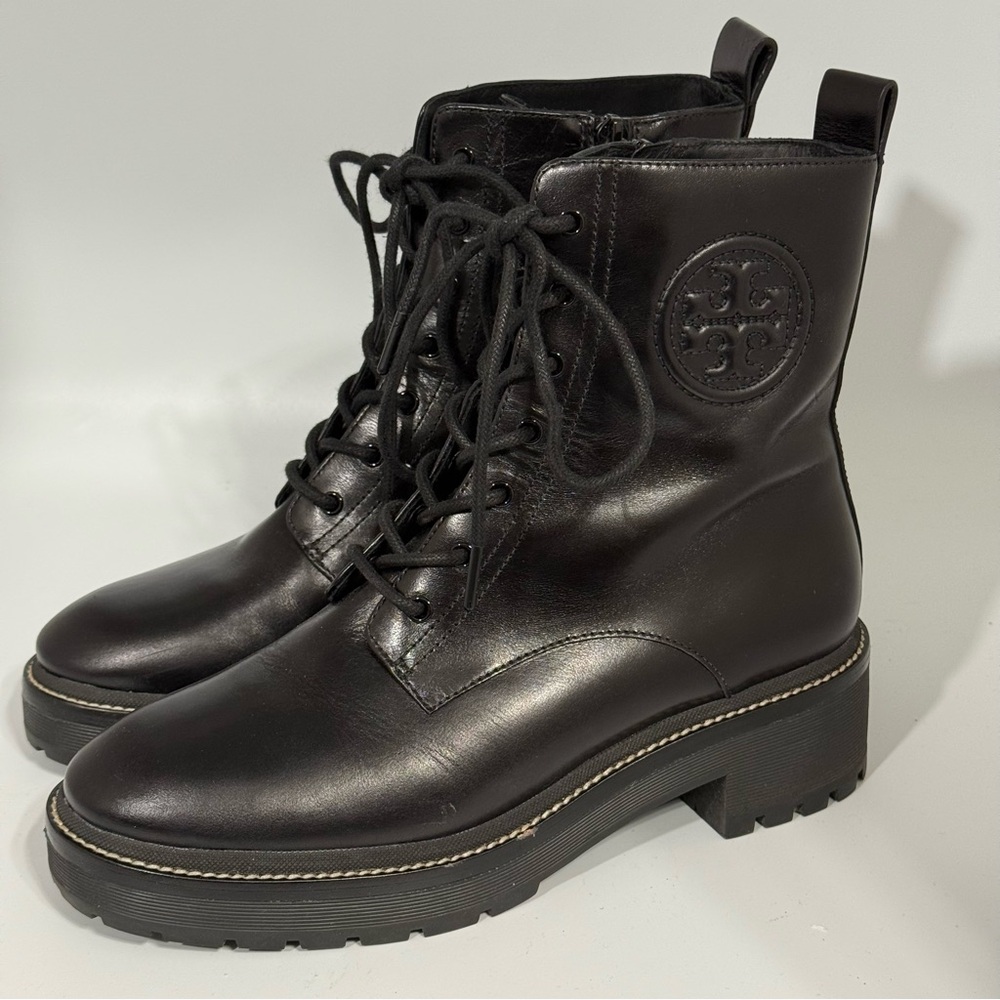 Tory Burch Dark Brown Lace-Up Leather Boots
